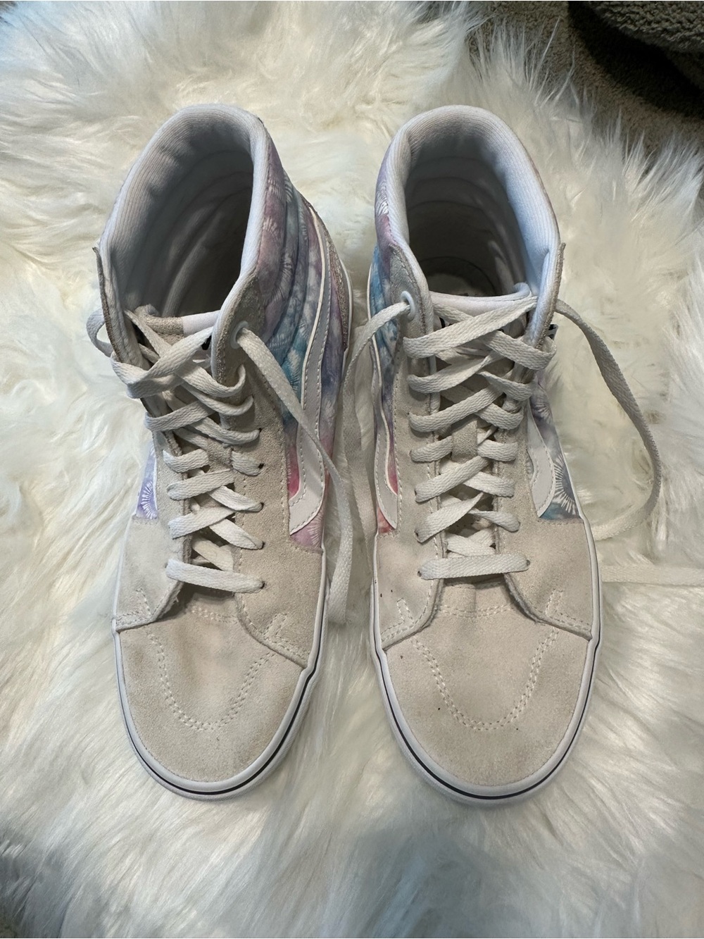 Vans High-Top Women's Suede Lace-Up Sneakers in Light Beige with Pastel Accents